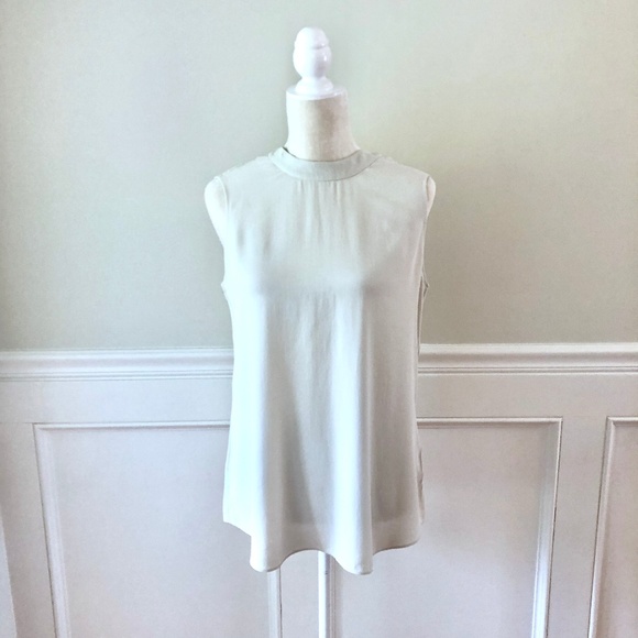 Eileen Fisher Tops - EILEEN FISHER Bone White Silk High Neck Blouse Top